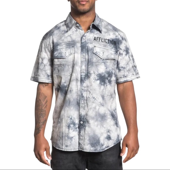 Affliction Men's Button Down Shirt Fly Wheel Embroidered Biker - Picture 3 of 9